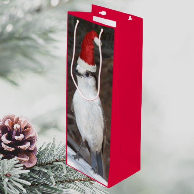 Niedlicher Whiskey-Jack mit roter Weihnachtsmannmü Geschenktüte Für Weinflaschen (In Situ)