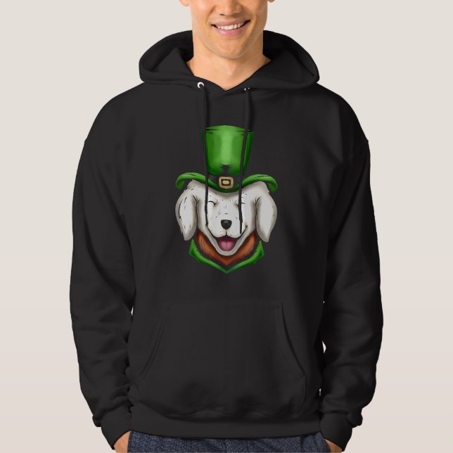 Niedlicher White Dog Golden Retriever Green Hat St Hoodie (Vorderseite)
