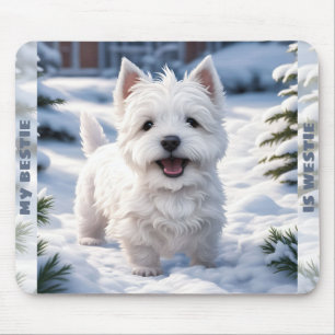 Niedlicher White Dog Westie Winter Snow Individuel Mousepad