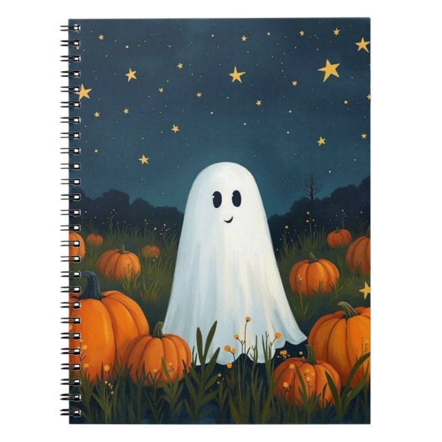 Niedlicher White Ghost mit Pumpkins Notizblock (Vorderseite)
