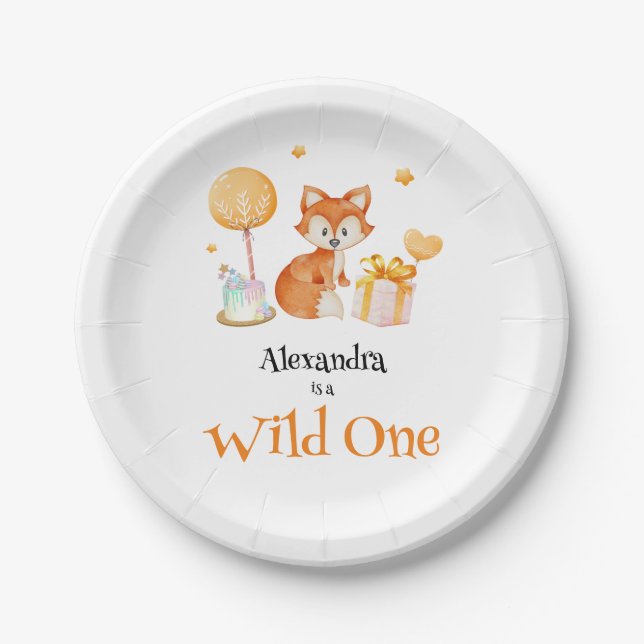 Niedlicher Wild One Fox erster Geburtstag Pappteller (Vorderseite)