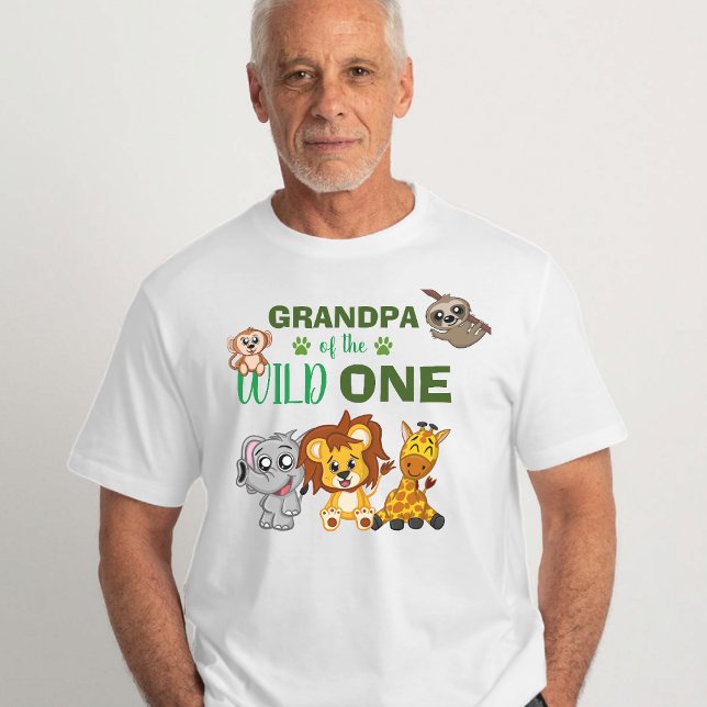 Niedlicher Wilder ein Dschungel Safari Zoo Tierpar T-Shirt (Cute Wild One Birthday Shirt for Grandpa! Great for a first birthday themed party!)