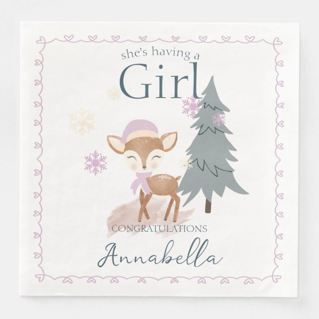 Niedlicher Winter Baby Deer Female Fawn Serviette (Vorderseite)