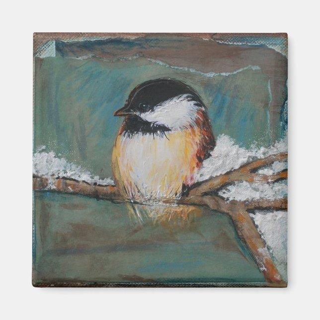 Niedlicher Winter Black Capped Chickadee Art Magnet (Vorne)