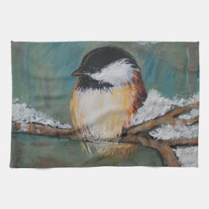 Niedlicher Winter Black Capped Chickadevogel Geschirrtuch