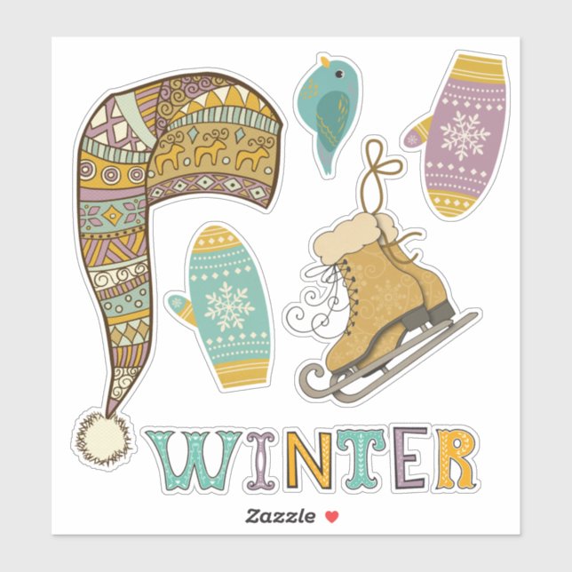 Niedlicher Winter Collage Eis Skate Strick Strumpf Aufkleber (Blatt)
