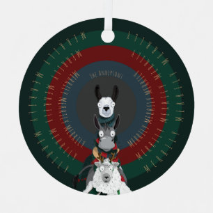 Niedlicher Winter Donkey, Llama & Sheep Ornament Aus Metall