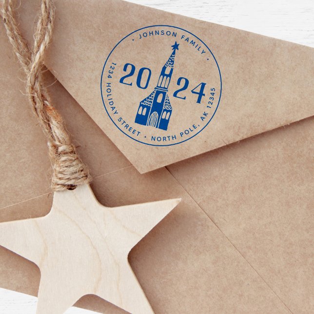 Niedlicher Winter - Nordische Dorfkirche Weihnacht Permastempel (Cute Winter House Village Church Christmas Self-inking Stamp)