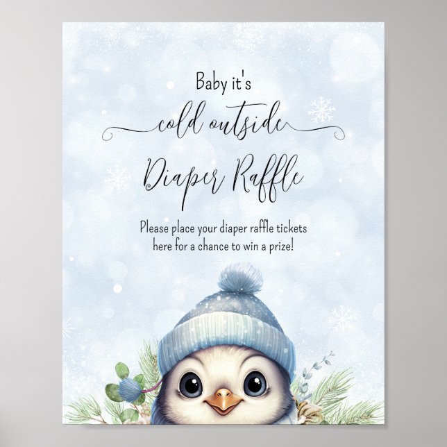 Niedlicher Winter Pinguin Blue Baby Duschzeichen Poster (Vorne)