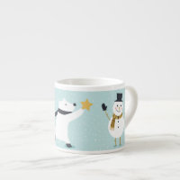 Niedlicher Winter Polar Bär und Schneemann Kunst 