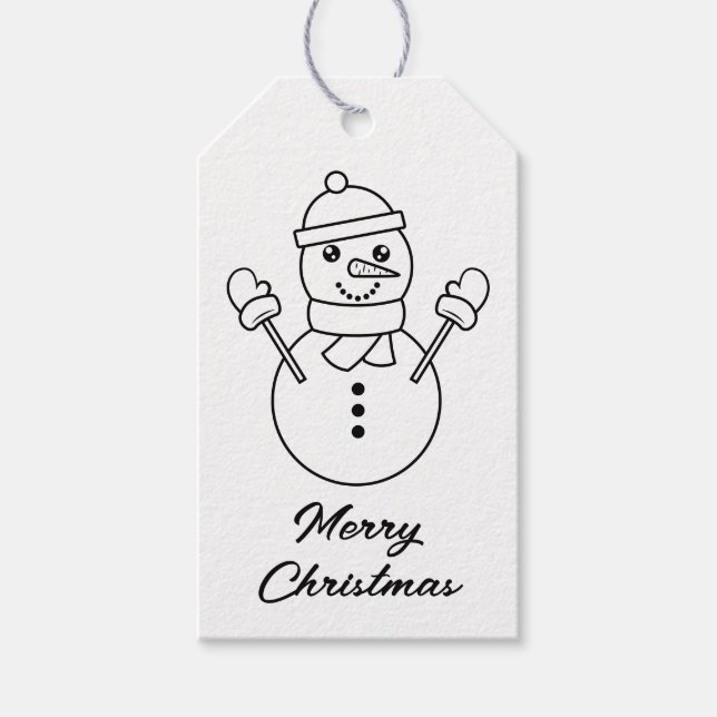 Niedlicher Winter Snowman Line Kunst-Illustration Geschenkanhänger (Vorderseite)