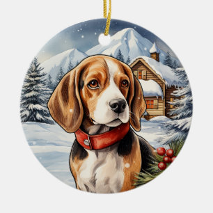 Niedlicher Winter Weihnachten Beagle Keramik Ornament