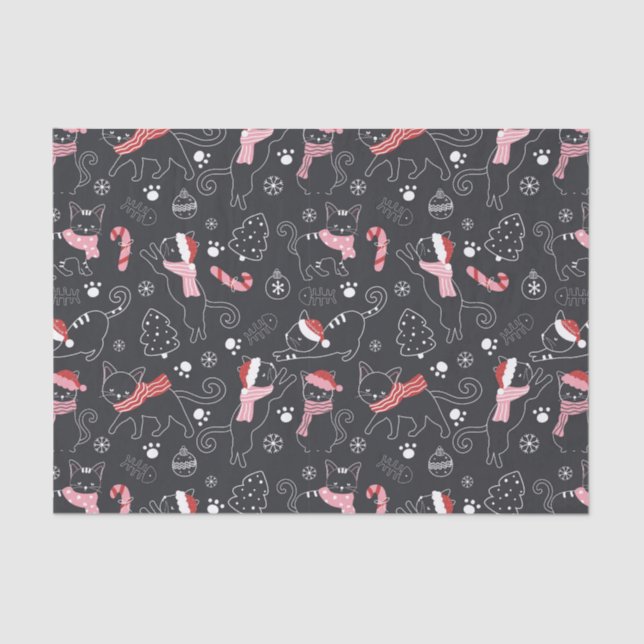 Niedlicher Winter Weihnachts-Katzenmuster Seidenpapier (Vorderseite)