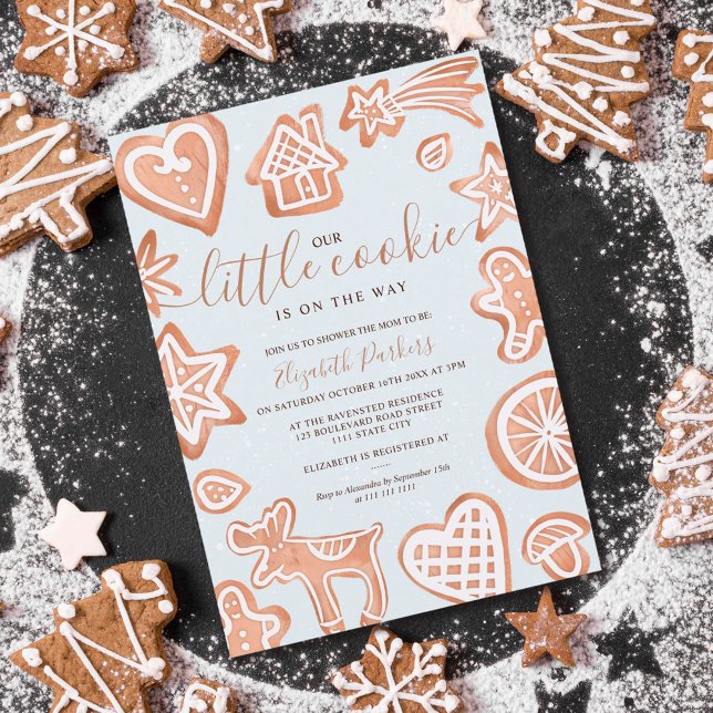 Niedlicher Winter Weihnachts kleine Kekse Babydusc Einladung (Cute winter Christmas little cookie baby shower Invitation)