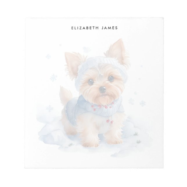 Niedlicher Winter Yorkshire Terrier Dog personalis Notizblock (Vorderseite)