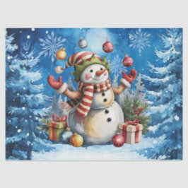 Niedlicher Winterblauer Weihnachtsmann Schneemann Seidenpapier