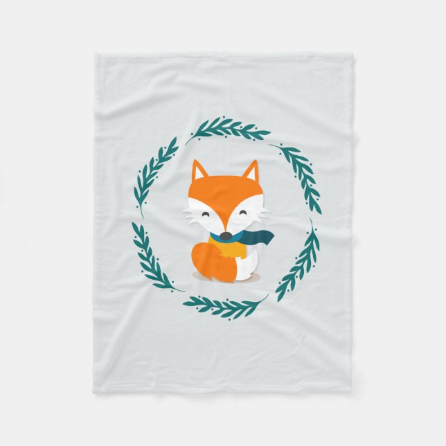 Niedlicher WinterFox mit Schal Fleecedecke (Vorderseite)