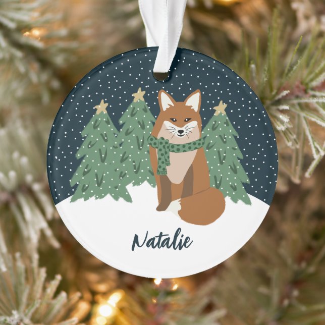 Niedlicher Winterfuchs | Name Weihnachtsschmuck Ornament (Baum)