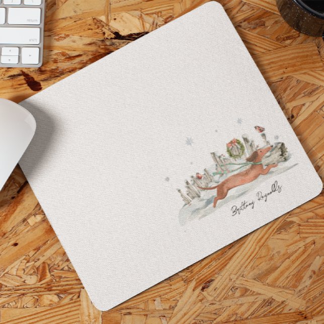 Niedlicher Winterhund Dackel | Monogramm Mousepad (Von Creator hochgeladen)