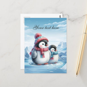Niedlicher Winterpinguin fügt Text hinzu Postkarte