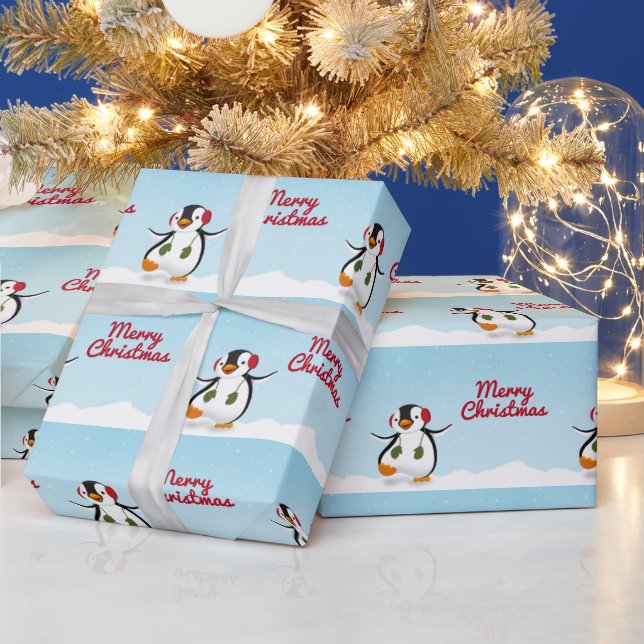 Niedlicher Winterpinguin Geschenkpapier (Feiertage)