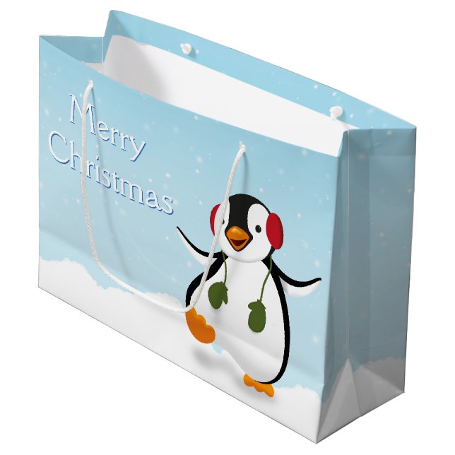 Niedlicher Winterpinguin Große Geschenktasche Geschenktüte (Vorderseite Schrägansicht)