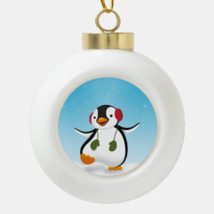 Niedlicher Winterpinguin Keramik Kugel-Ornament