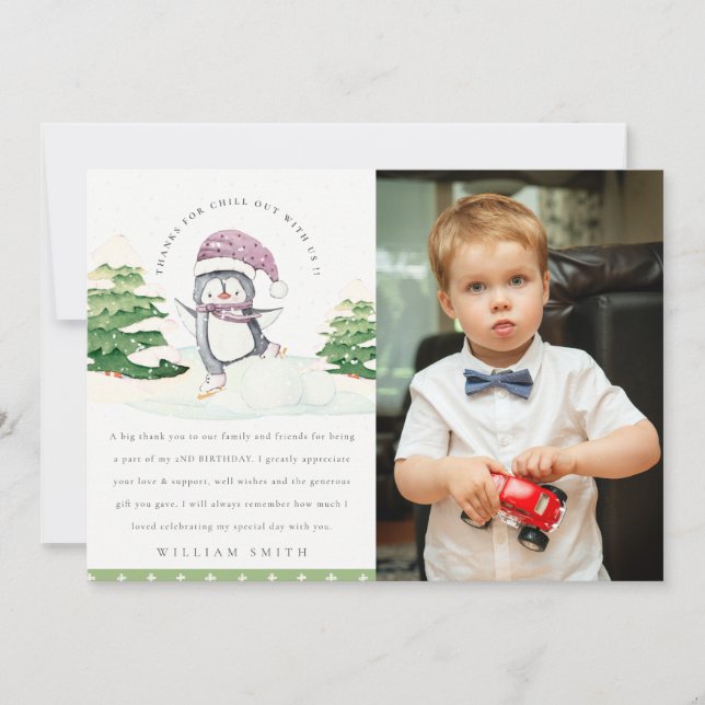 Niedlicher Winterpinguin Kinder Foto jedes Alters  Dankeskarte (Vorderseite)