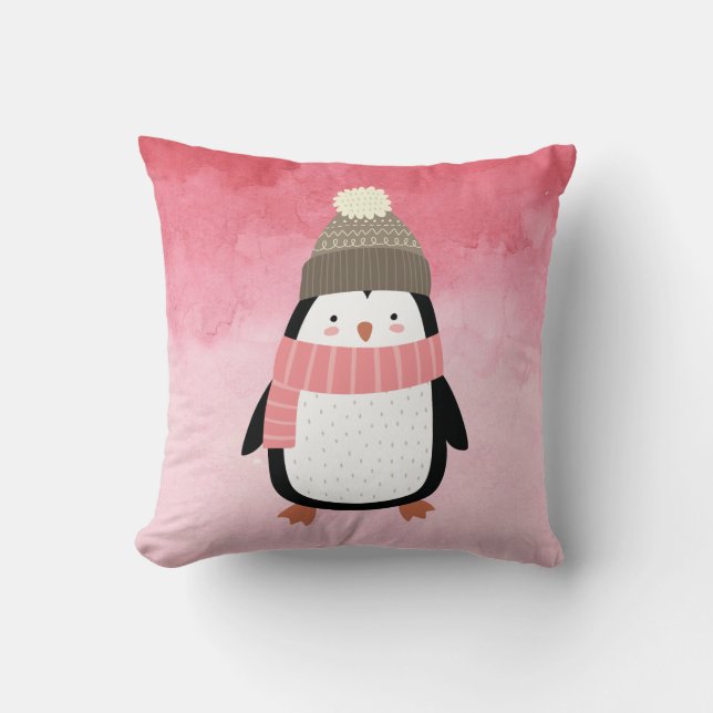 Niedlicher Winterpinguin Kissen (Vorderseite)