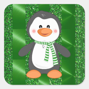 Niedlicher Winterpinguin mit Scarf Weihnachtsklebe Quadratischer Aufkleber