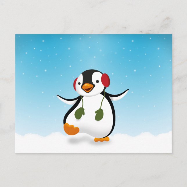 Niedlicher Winterpinguin Postkarte (Vorderseite)