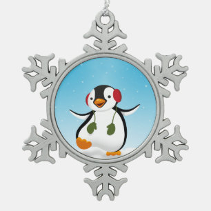 Niedlicher Winterpinguin Schneeflocken Zinn-Ornament