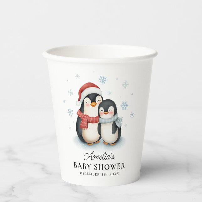 Niedlicher Winterpinguin Weihnachtsdusche Pappbecher (Vorderseite)