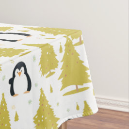 Niedlicher Winterpinguin Weihnachtsgold Tischdecke