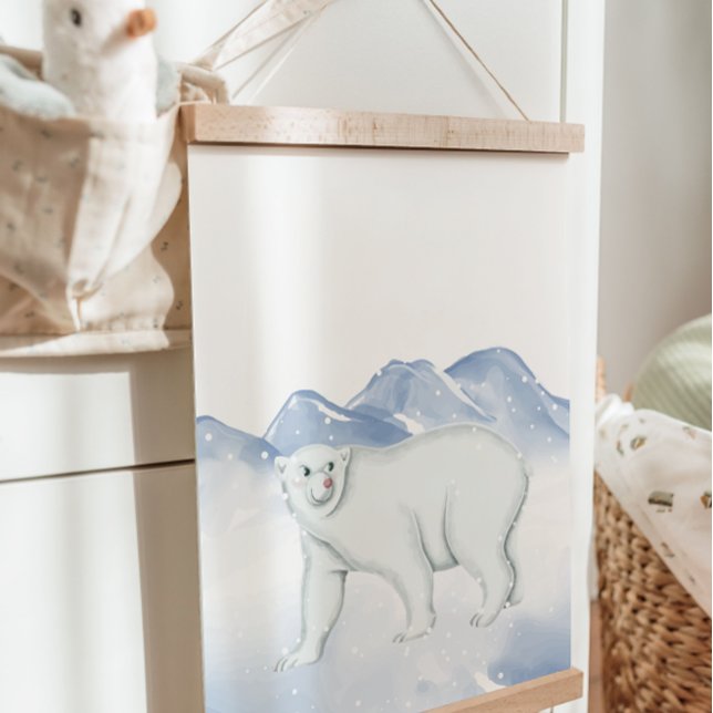 Niedlicher Winterpolarbär Arktis Kinderzimmer Wand Wandteppich Mit Holzrahmen (Cute Winter Polar Bear Arctic Nursery Wall Decor Hanging Tapestry)