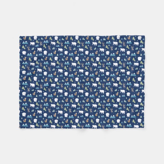 Niedlicher Winterpolarbär Weihnachten Fleecedecke (Vorderseite (Horizontal))