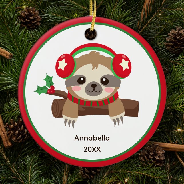 Niedlicher Winterschlitten Personalisiert Kids Wei Keramik Ornament (Von Creator hochgeladen)
