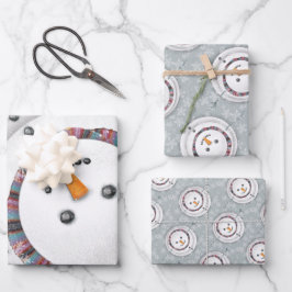 Niedlicher Winterschneemann - Wintersport Geschenkpapier Set