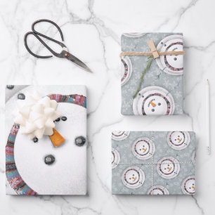 Niedlicher Winterschneemann - Wintersport Geschenkpapier Set