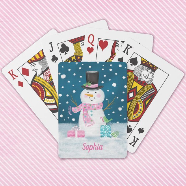 Niedlicher Winterschneeurlaub Spielkarten (Cute snowman playing cards make a fun stocking stuffer. Personalize with your name.)