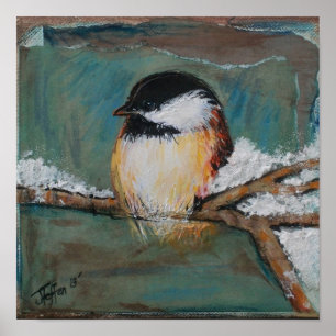 Niedlicher Winterschwarzer Chickadee   Poster