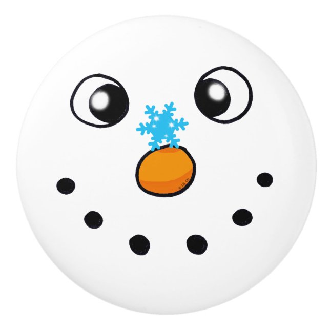 niedlicher Wintersnowman und -schneeflocke - Keramikknauf (Vorderseite)