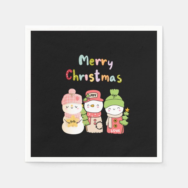 Niedlicher Winterurlaub Snowman Hope Peace Liebe Serviette (Vorderseite)