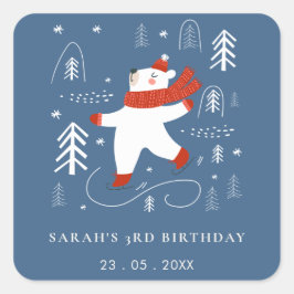 Niedlicher Winterwaldbär Ski für jedes Alter Kinde Quadratischer Aufkleber