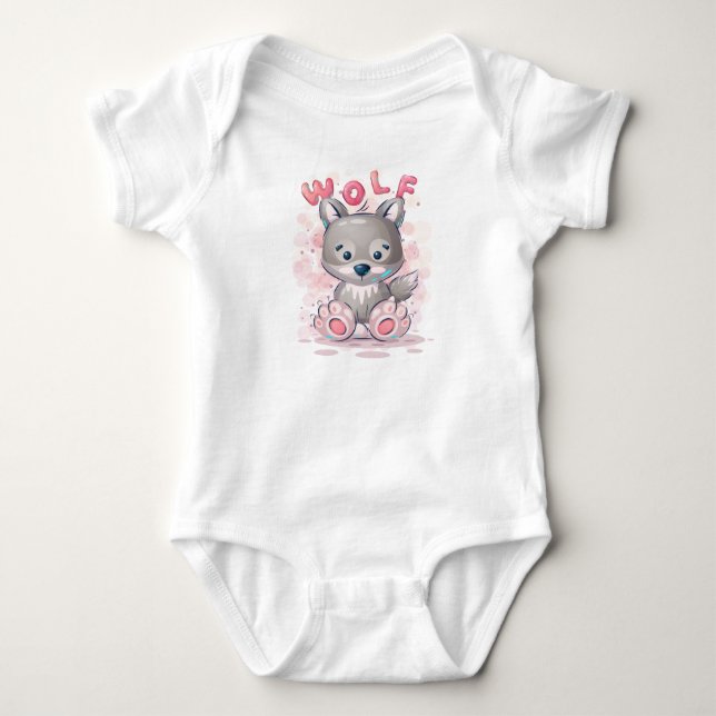 Niedlicher Wolf-Cartoon Baby Strampler (Vorderseite)