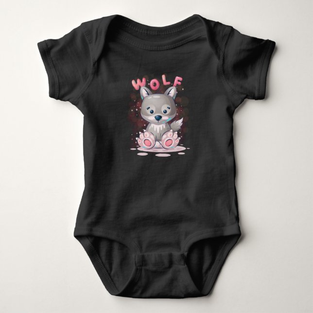 Niedlicher Wolf-Cartoon Baby Strampler (Vorderseite)