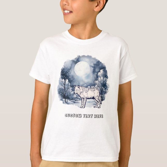 Niedlicher Wolf mit benutzerdefiniertem Text T-Shirt (Vorderseite)