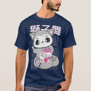 Niedlicher Wolf mit Erdbeermilch, Bläschentee für T-Shirt