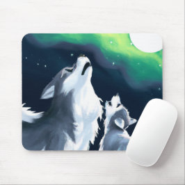 Niedlicher Wolf und Howl auf Vollmond Mousepad