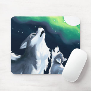 Niedlicher Wolf und Howl auf Vollmond Mousepad